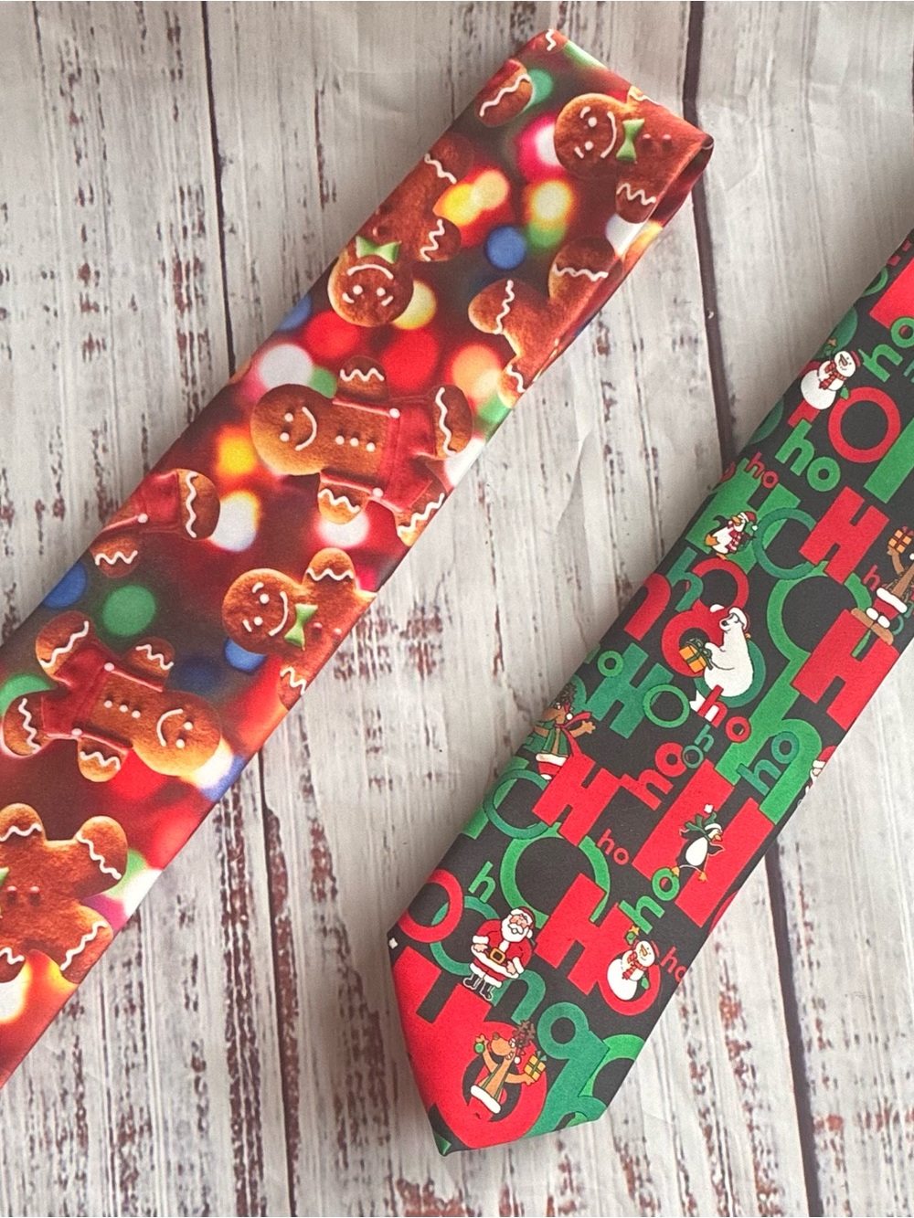 Festive Gingerbread and Ho Ho Ho Christmas Ties - Red & Green Tie Holiday Bundle